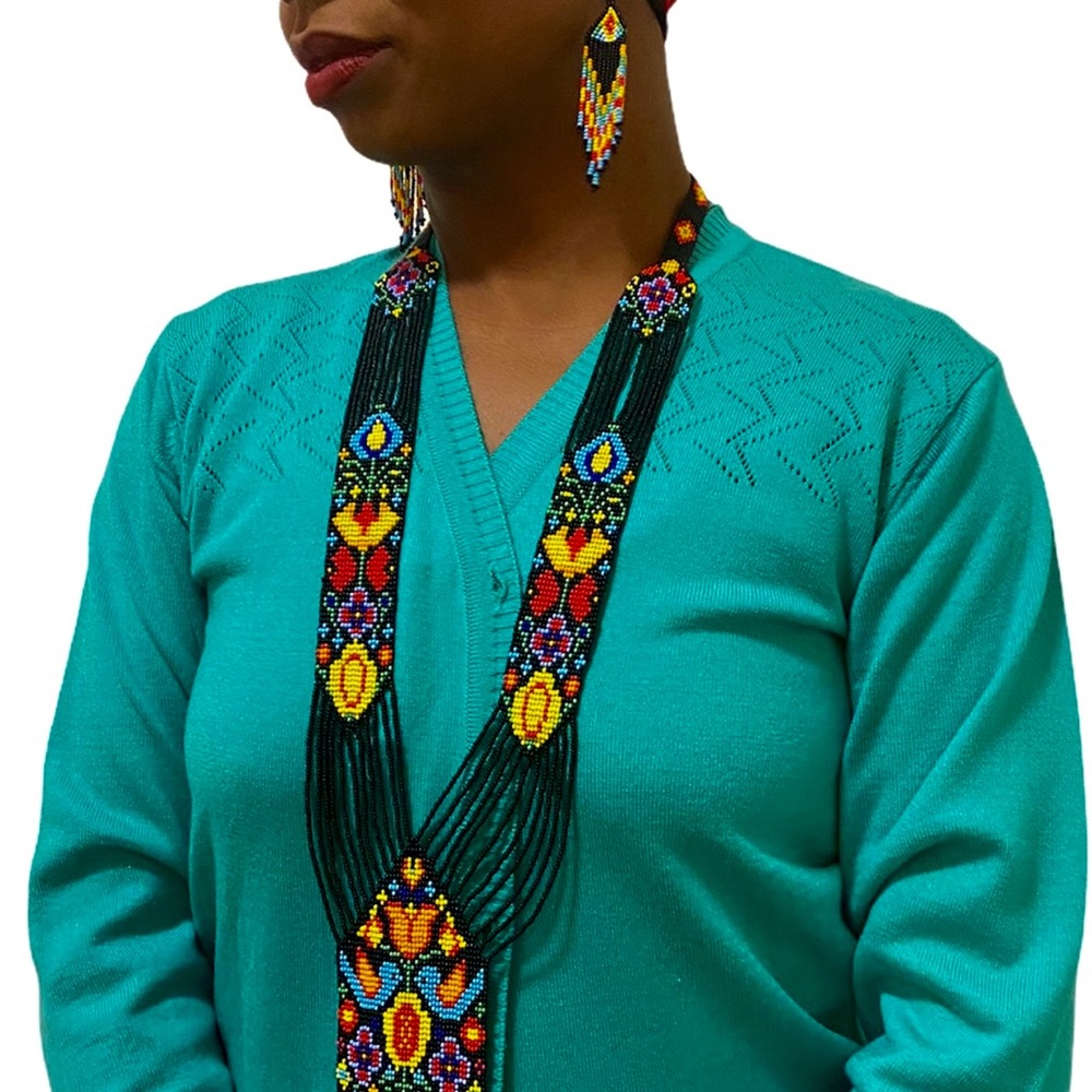 Bead embroidery necklace earrings tribal jewelry